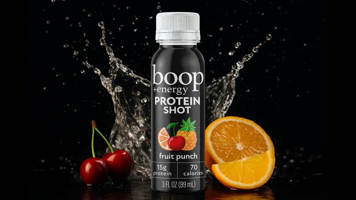 Protein shot with 15g protein, clear whey protein, 70 calories, 3 oz